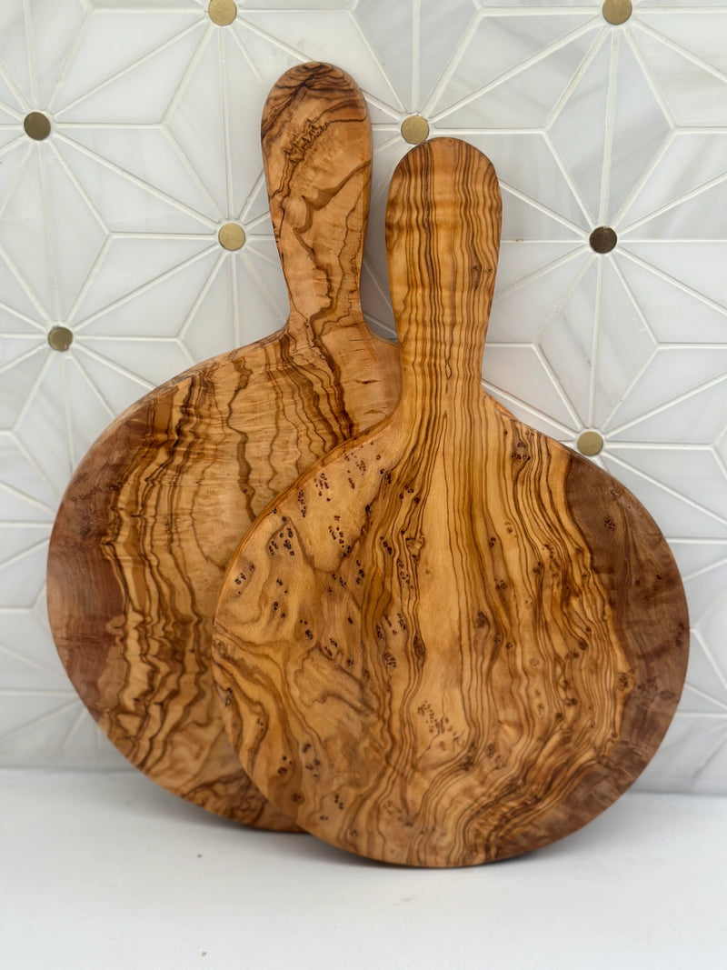 Olive Wood Round Paddle Cutting Board