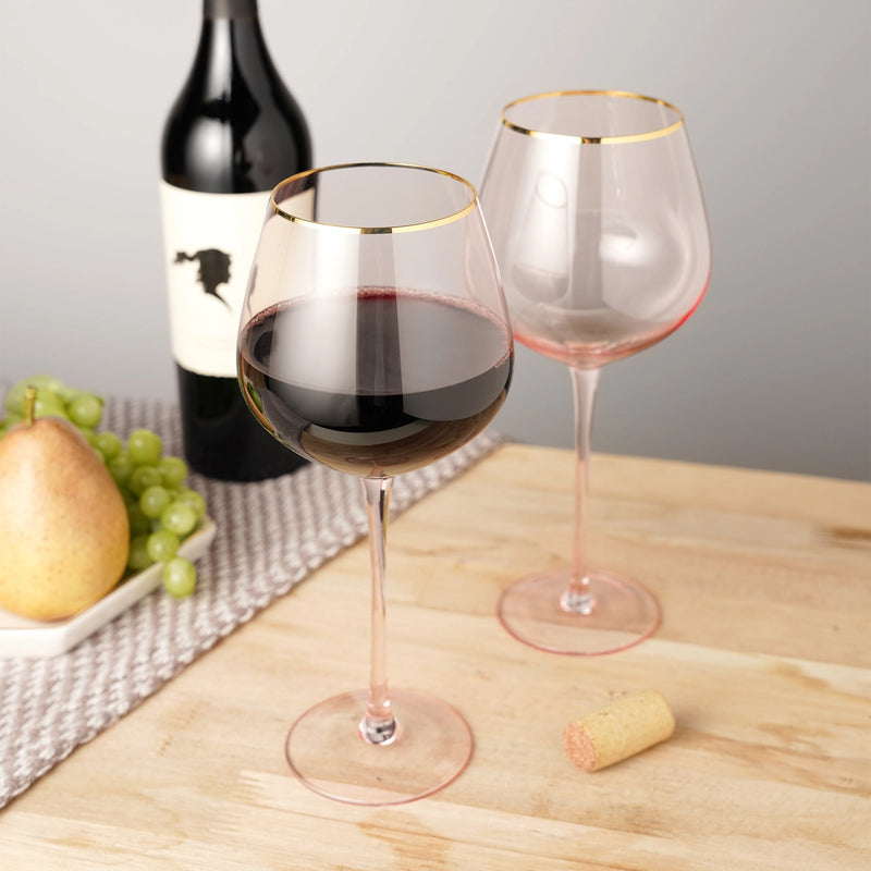 Rose Crystal Gold-Rimmed Stemmed Red Wine Glasses - Set of 2