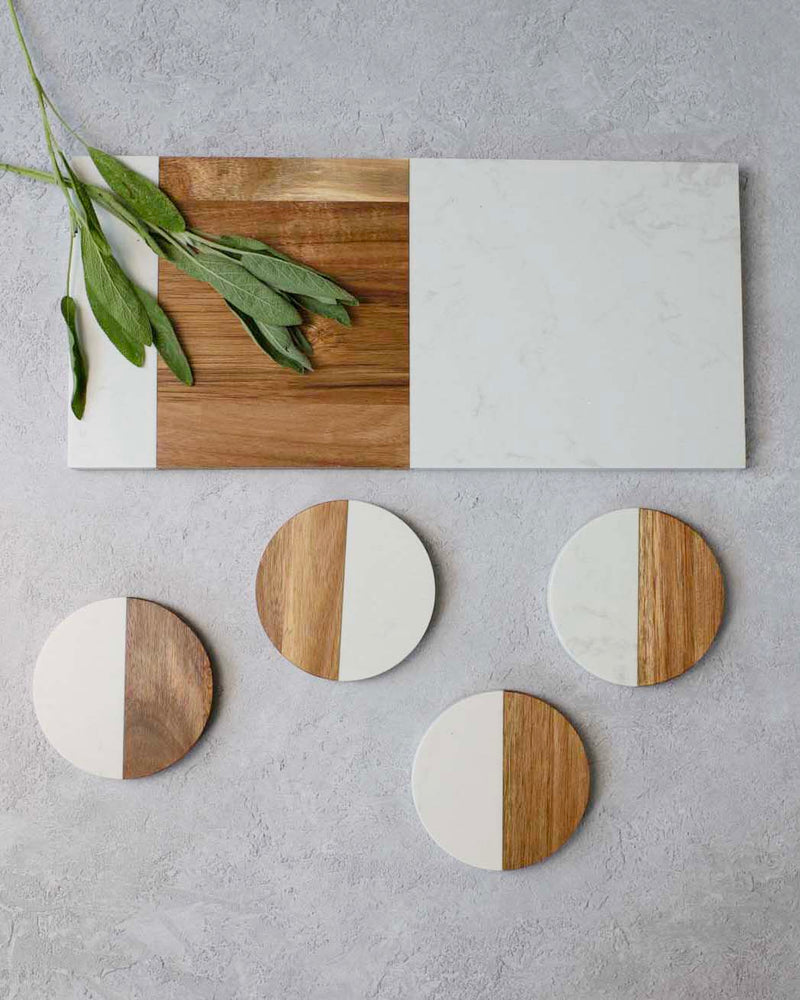 Marble + Acacia Charcuterie Board, 15" x 7"