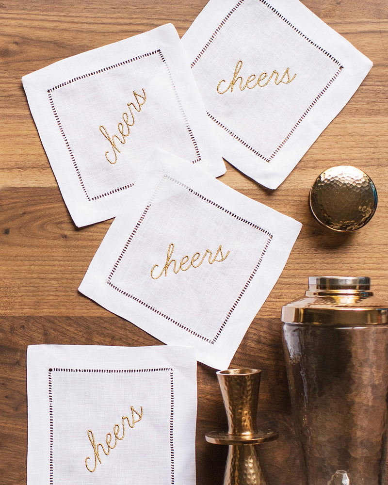 Cheers Linen Cocktail Napkins, Set of 4