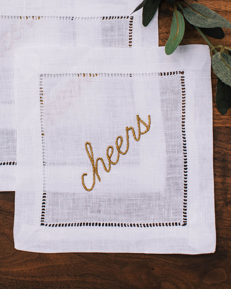 Cheers Linen Cocktail Napkins, Set of 4