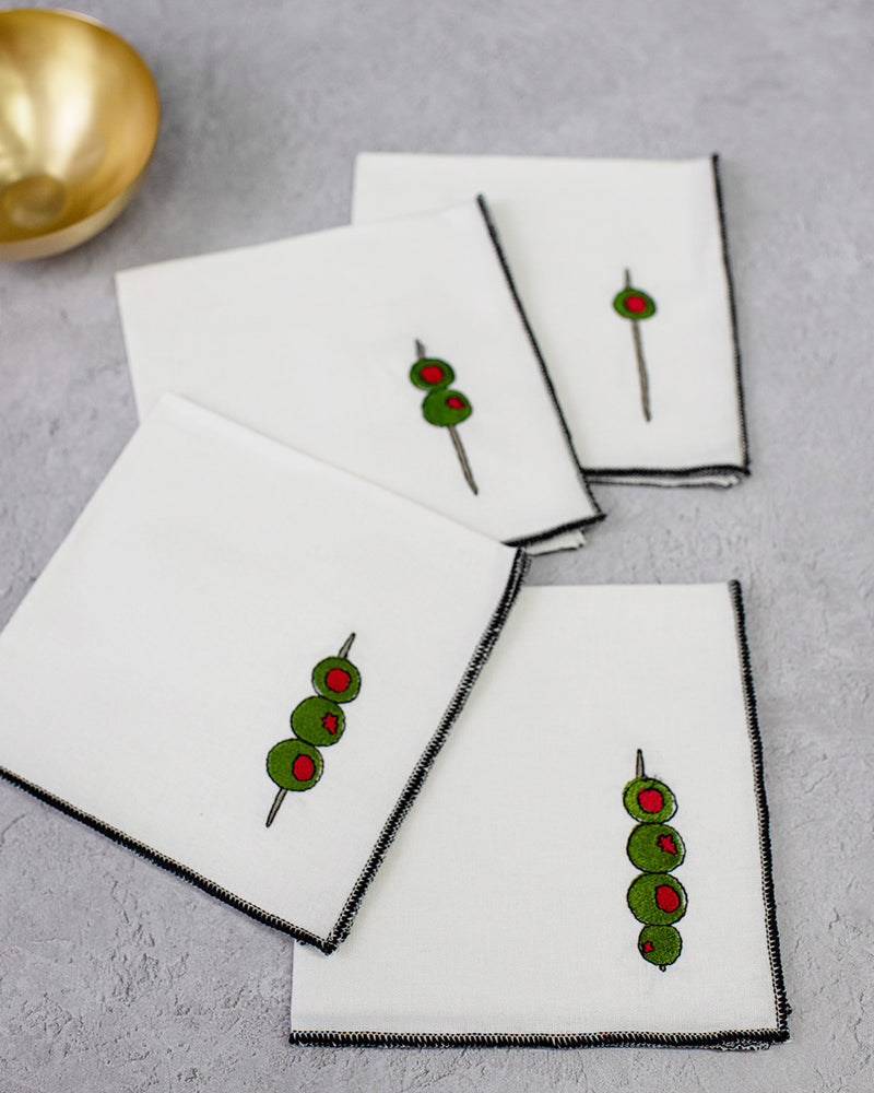 Martini Olive Cocktail Napkins, Set of 4