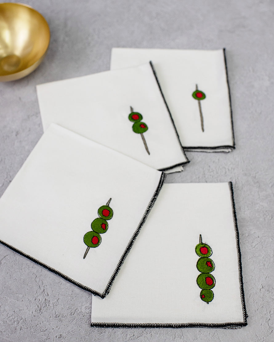Martini Olive Cocktail Napkins, Set of 4