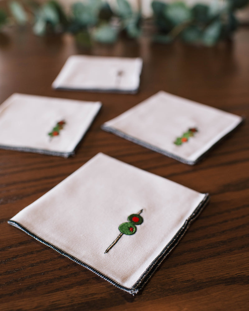 Martini Olive Cocktail Napkins, Set of 4