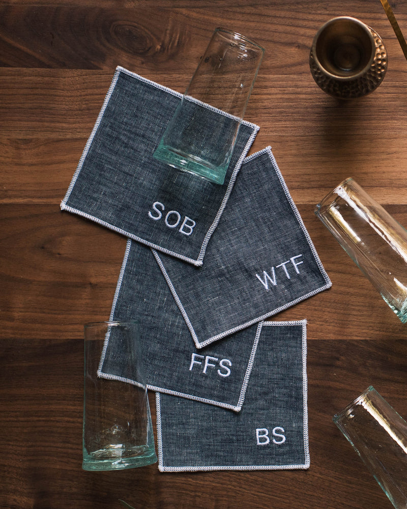 Chambray Sweary Cocktail Napkins, Set of 8