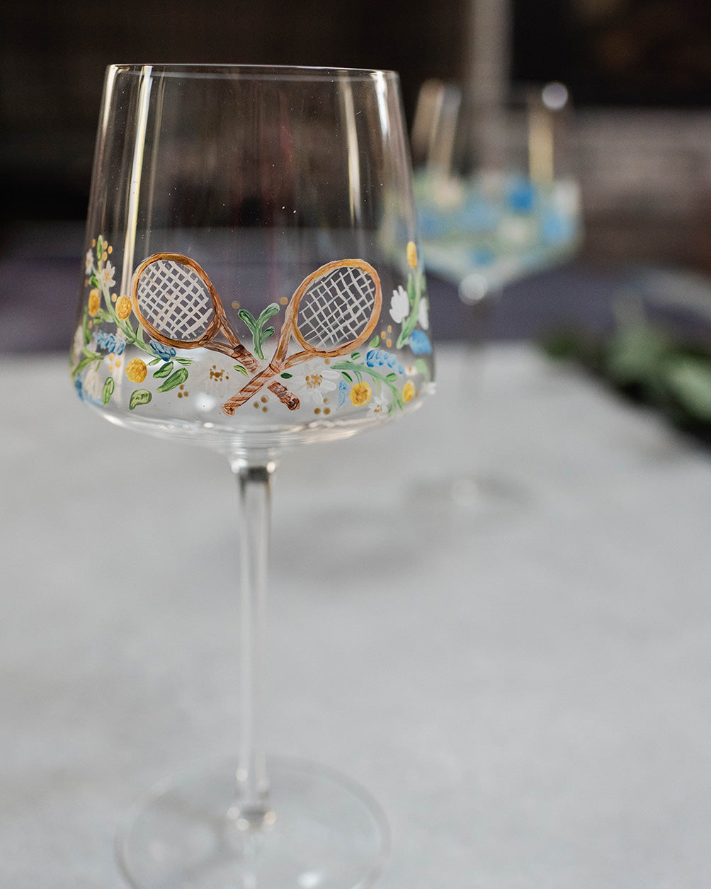 Tennis Wine Glass Set, Set of 2, Hand-painted