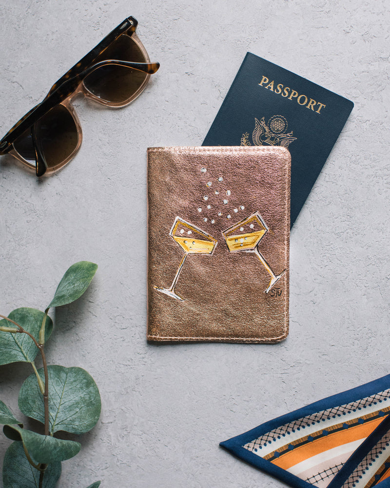 Champagne Toast Leather Passport Holder