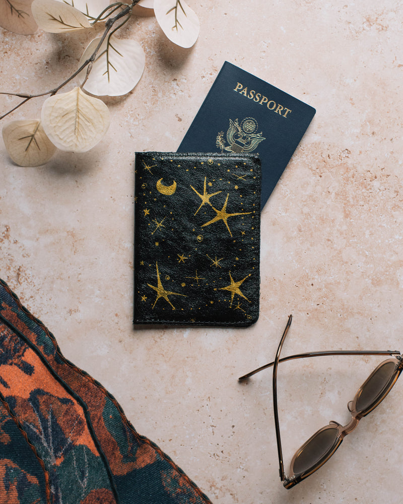 Starry Night Leather Passport Holder