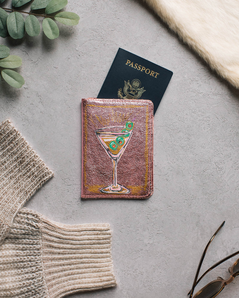 Martini Cocktail Leather Passport Holder