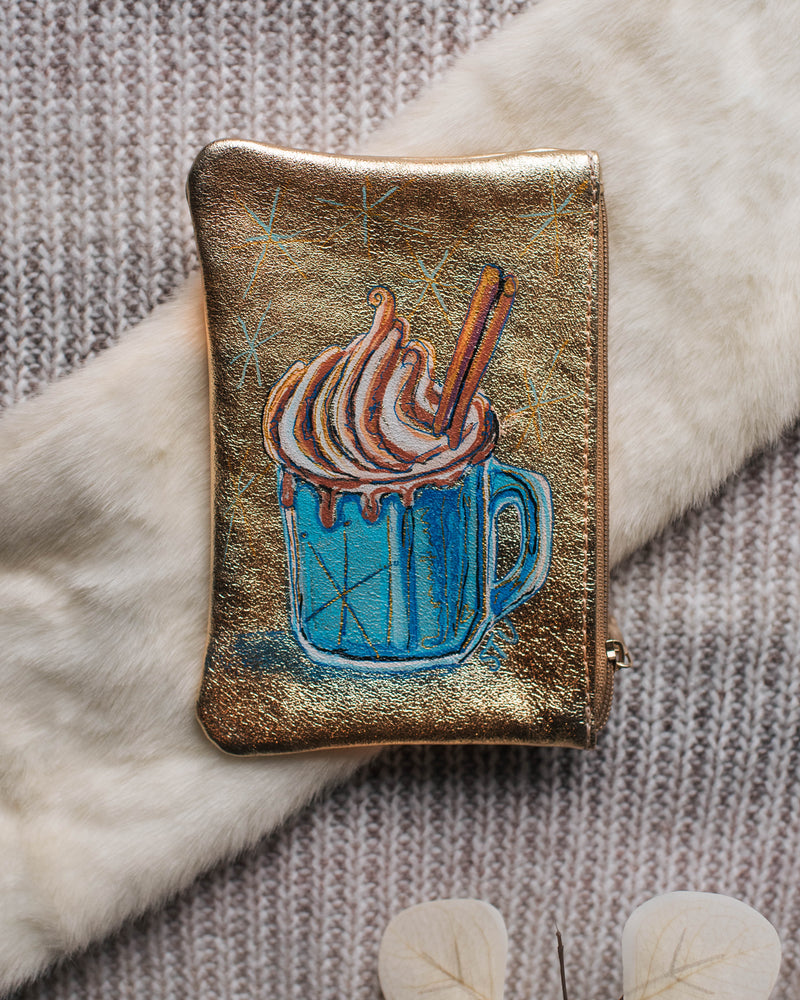 Hot Chocolate Leather Zipper Pouch