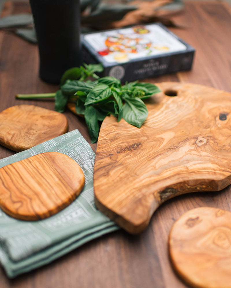 Olive Wood Cheese Board Set