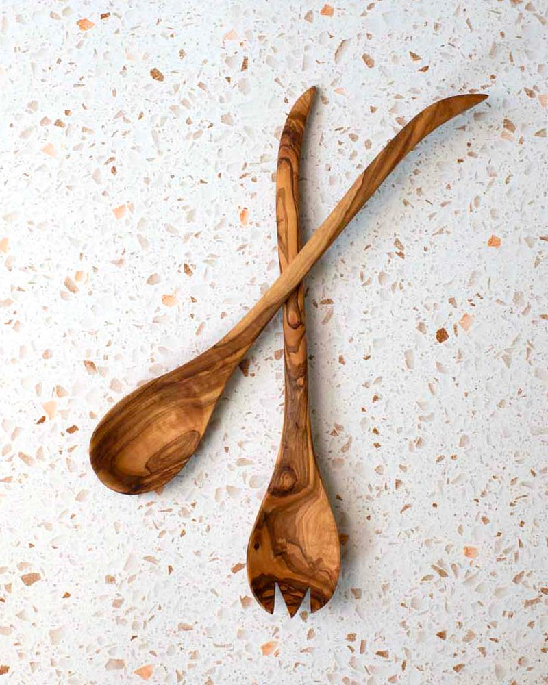 Long Olive Wood Salad Servers, Set of 2