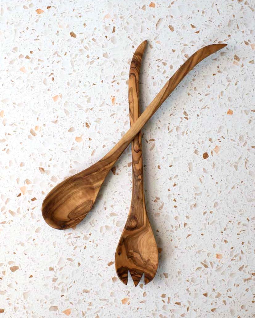 Long Olive Wood Salad Servers, Set of 2