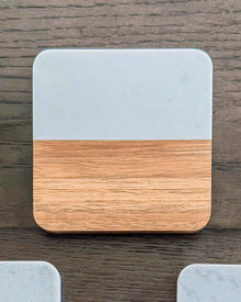 Square Marble & Acacia Coasters, Set of 4