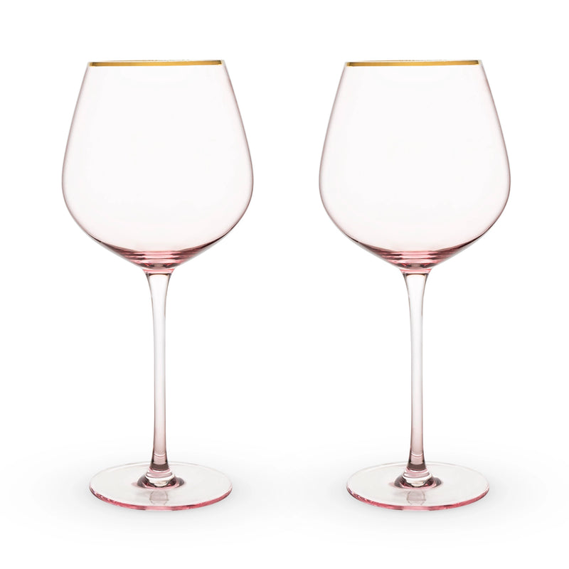 Rose Crystal Gold-Rimmed Stemmed Red Wine Glasses - Set of 2