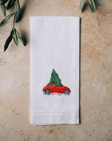 Christmas Tree & Car Embroidered Hand Towel