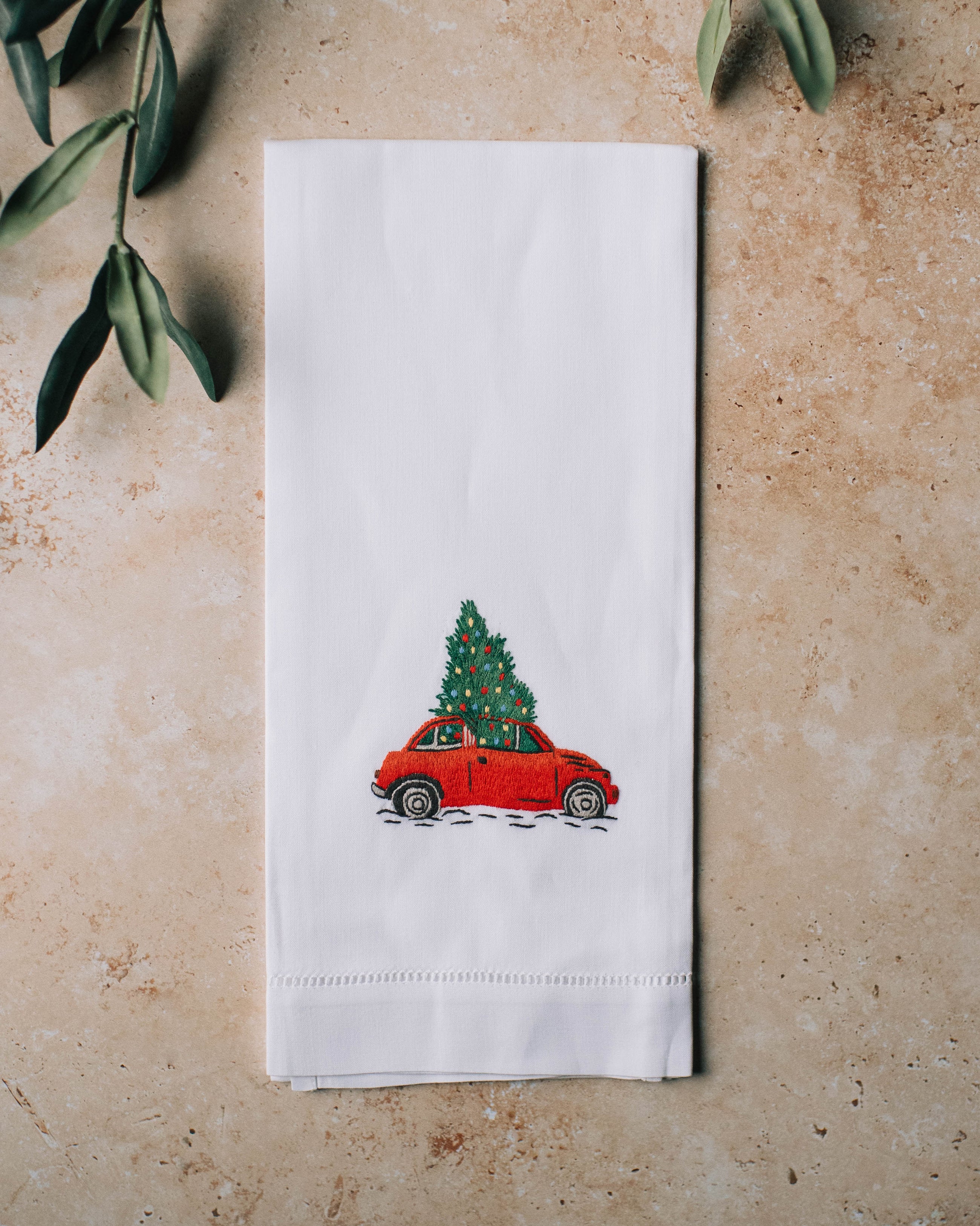Christmas Tree & Car Embroidered Hand Towel